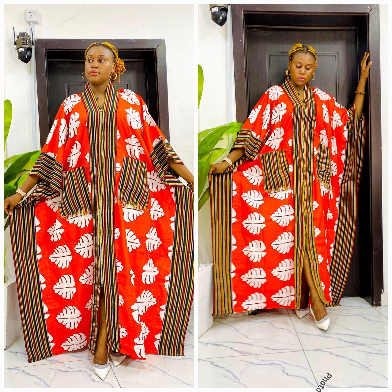 Handmade Ankara Brocade Kaftan Dress | African Print Boubou with Headtie