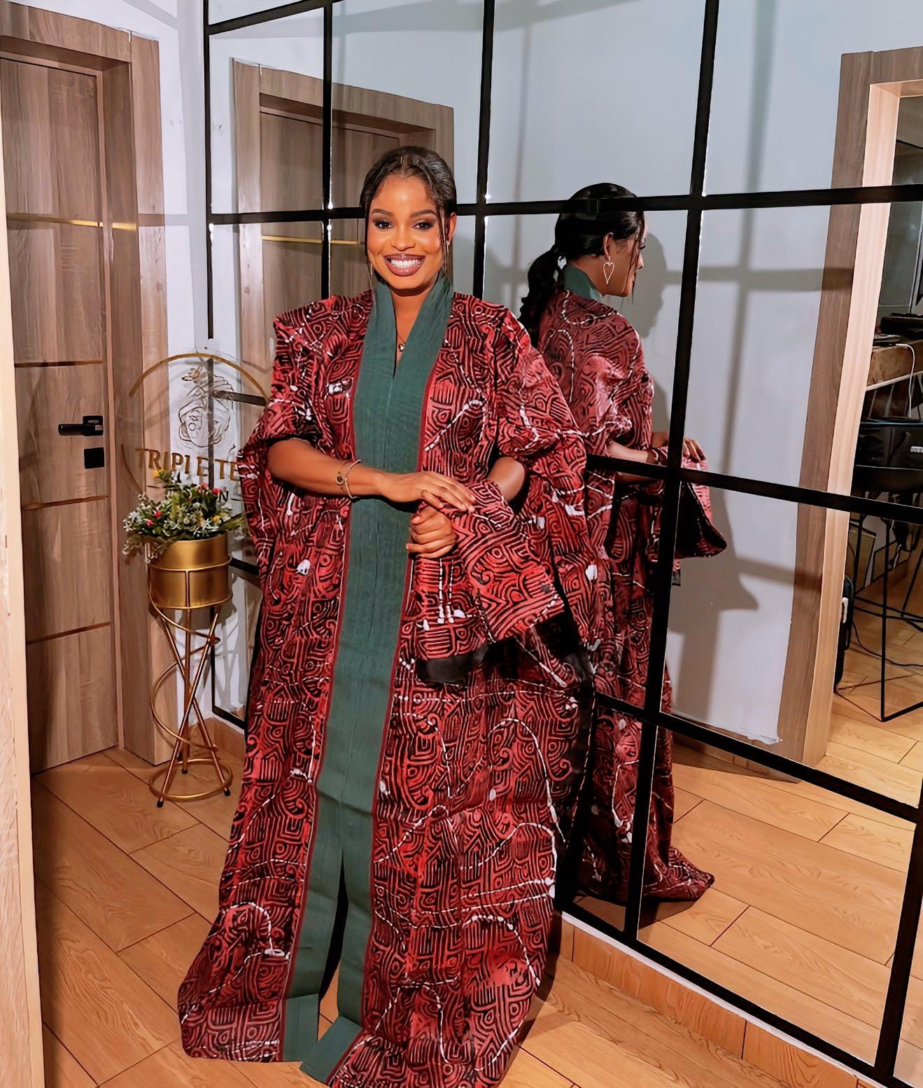 Handmade African Adire Batik Kaftan Dress | Nigerian Boubou
