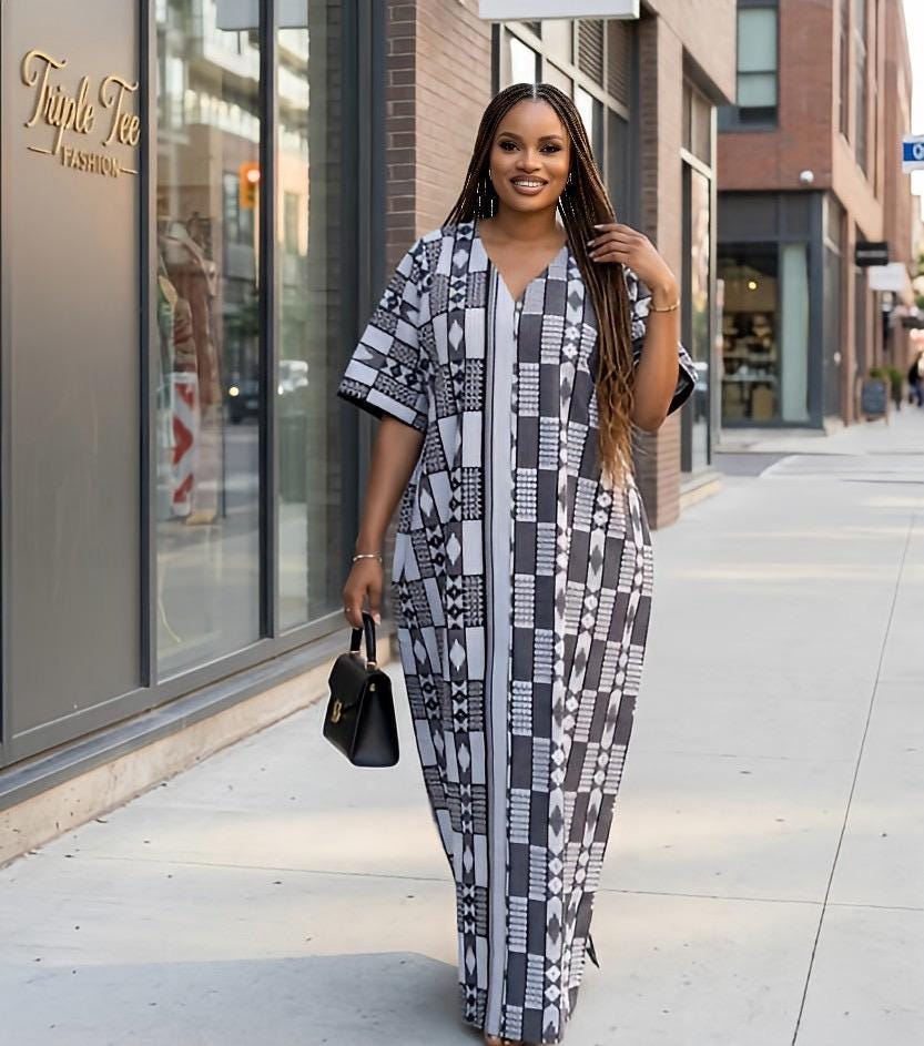 Authentic Akwete Boubou Dress with Scarf | African Kaftan, Traditional Nigerian Wear