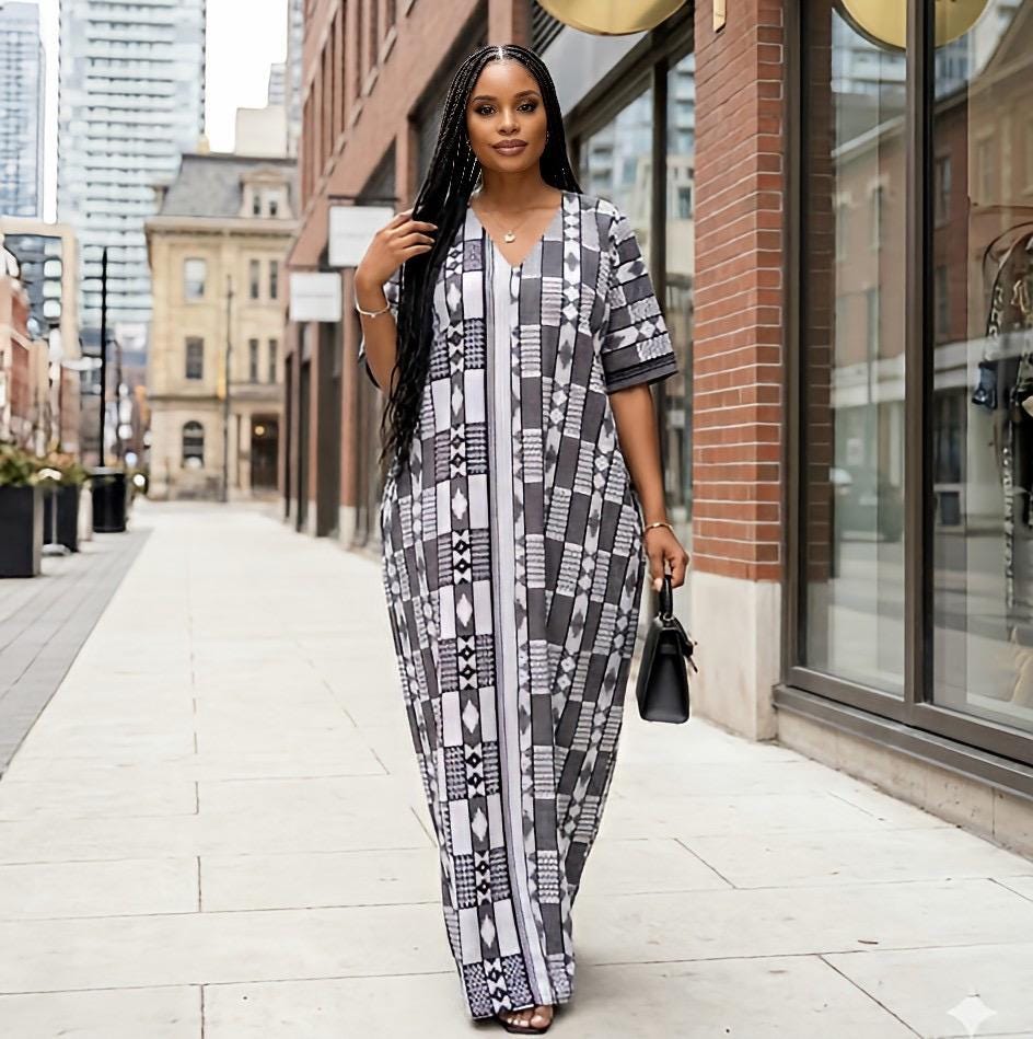 Authentic Akwete Boubou Dress with Scarf | African Kaftan, Traditional Nigerian Wear