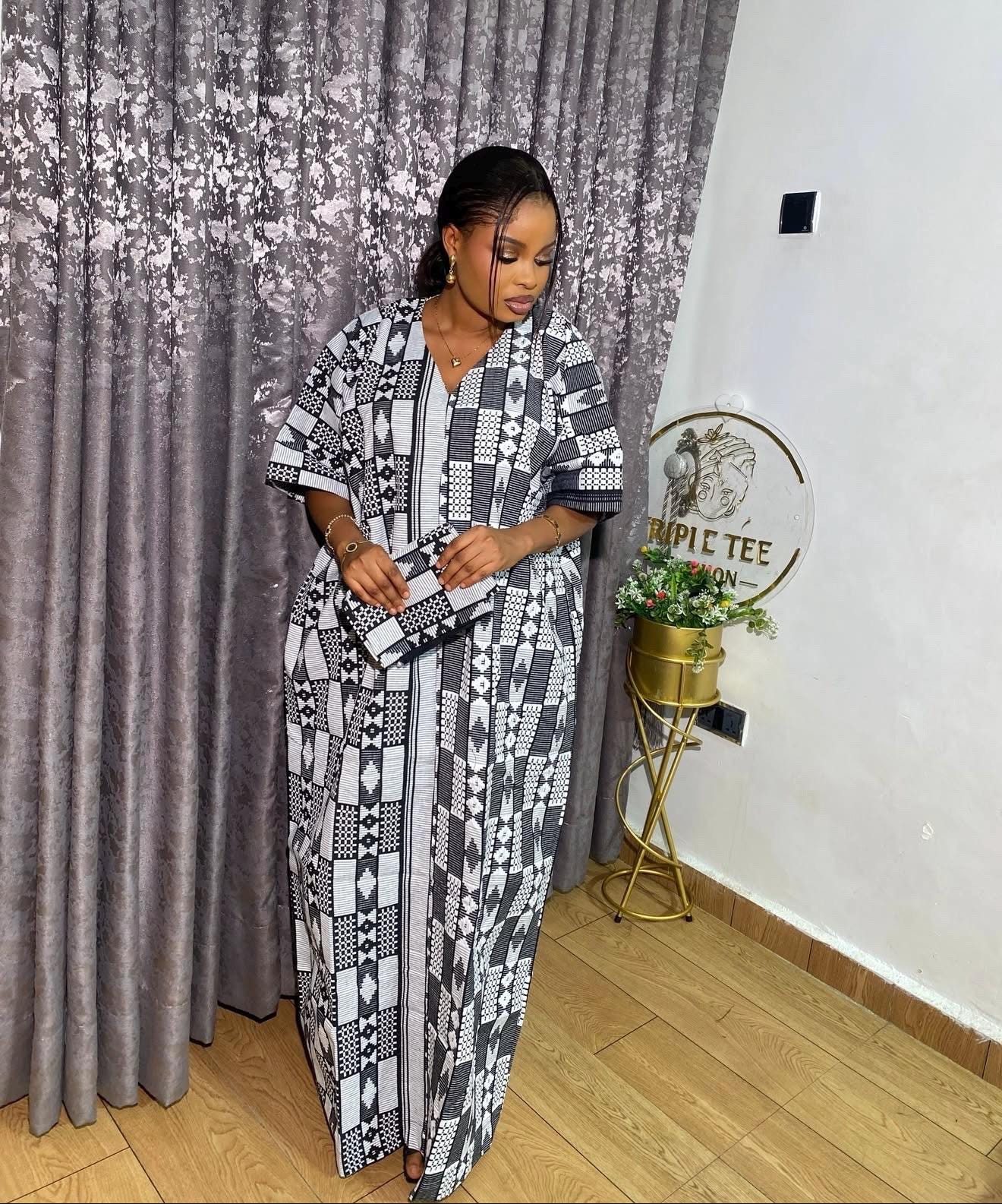 Authentic Akwete Boubou Dress with Scarf | African Kaftan, Traditional Nigerian Wear