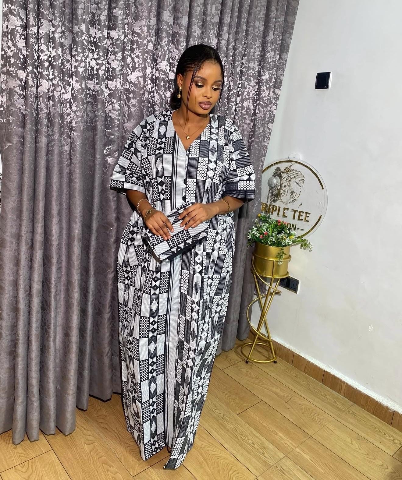 Authentic Akwete Boubou Dress with Scarf | African Kaftan, Traditional Nigerian Wear