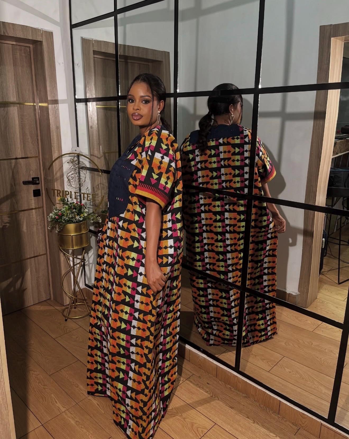 Akwete Aso Oke Boubou Dress with Scarf | African Kaftan, Traditional Nigerian Wear
