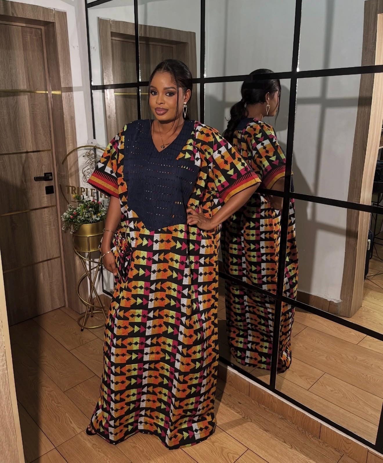Akwete Aso Oke Boubou Dress with Scarf | African Kaftan, Traditional Nigerian Wear