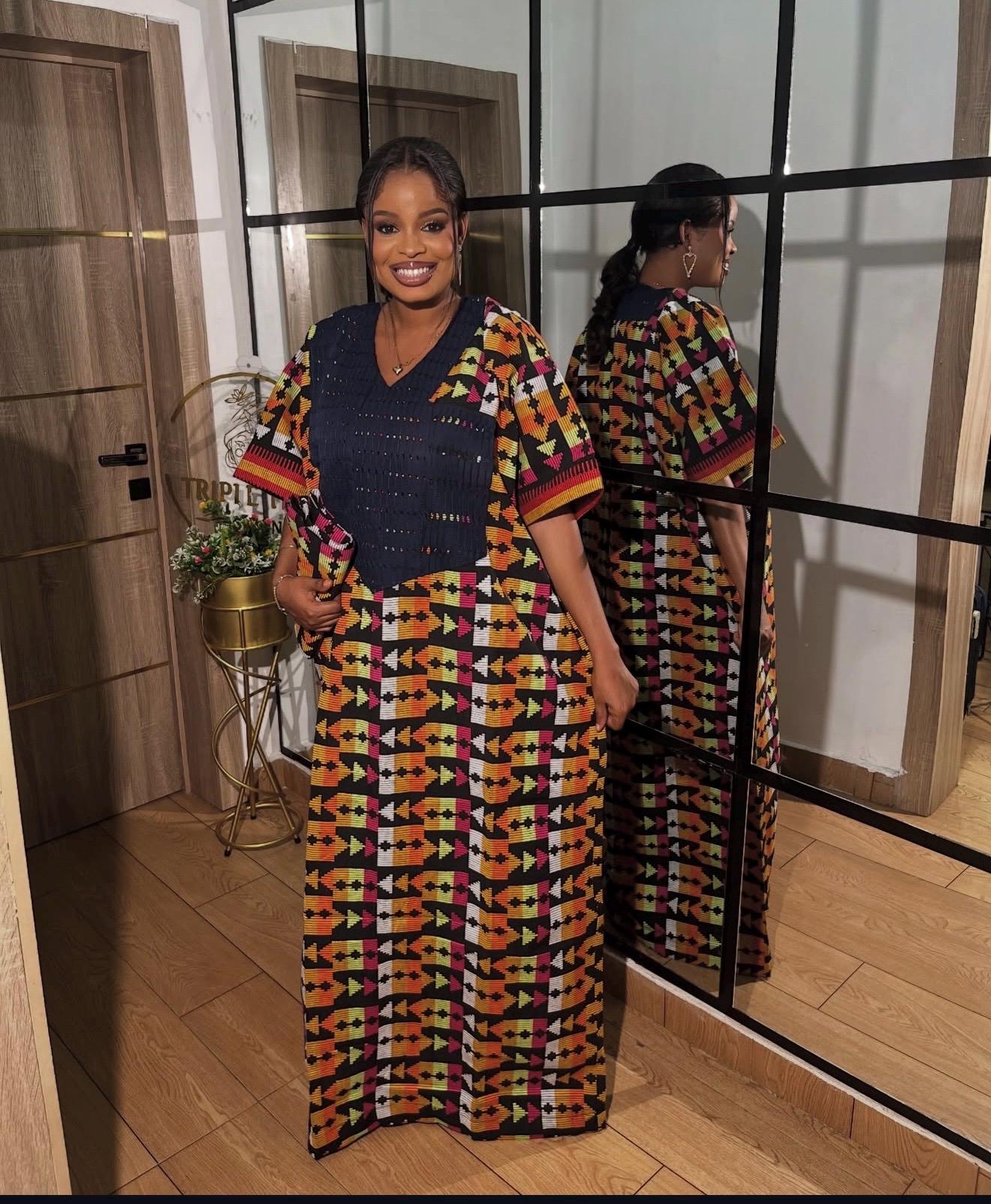 Akwete Aso Oke Boubou Dress with Scarf | African Kaftan, Traditional Nigerian Wear