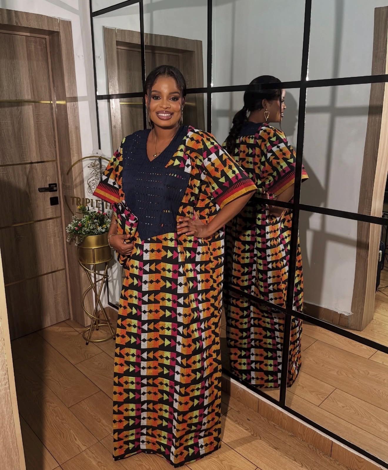 Akwete Aso Oke Boubou Dress with Scarf | African Kaftan, Traditional Nigerian Wear