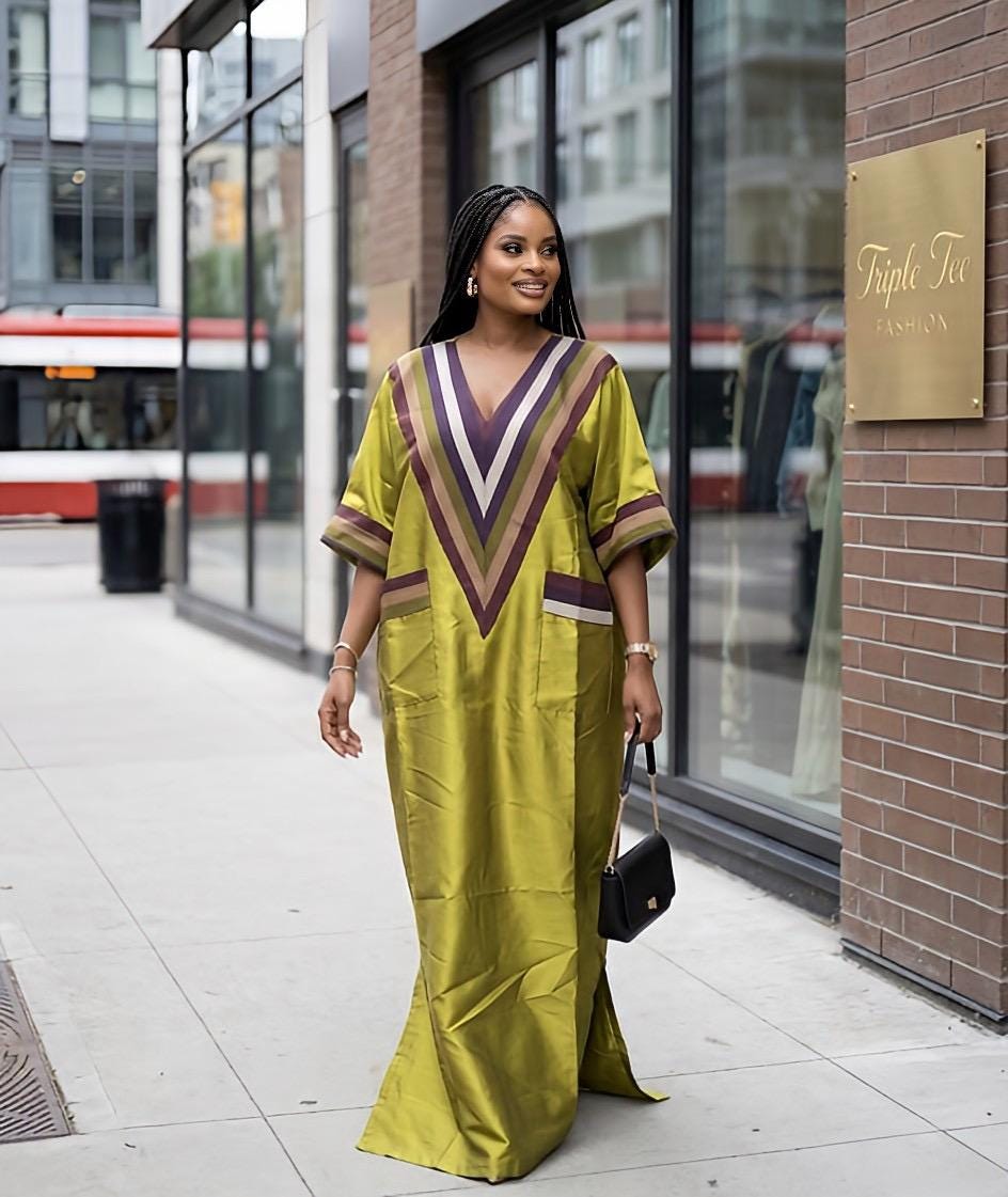 Mikado Boubou Kaftan with Aso Oke Detail | Nigerian Party Dress