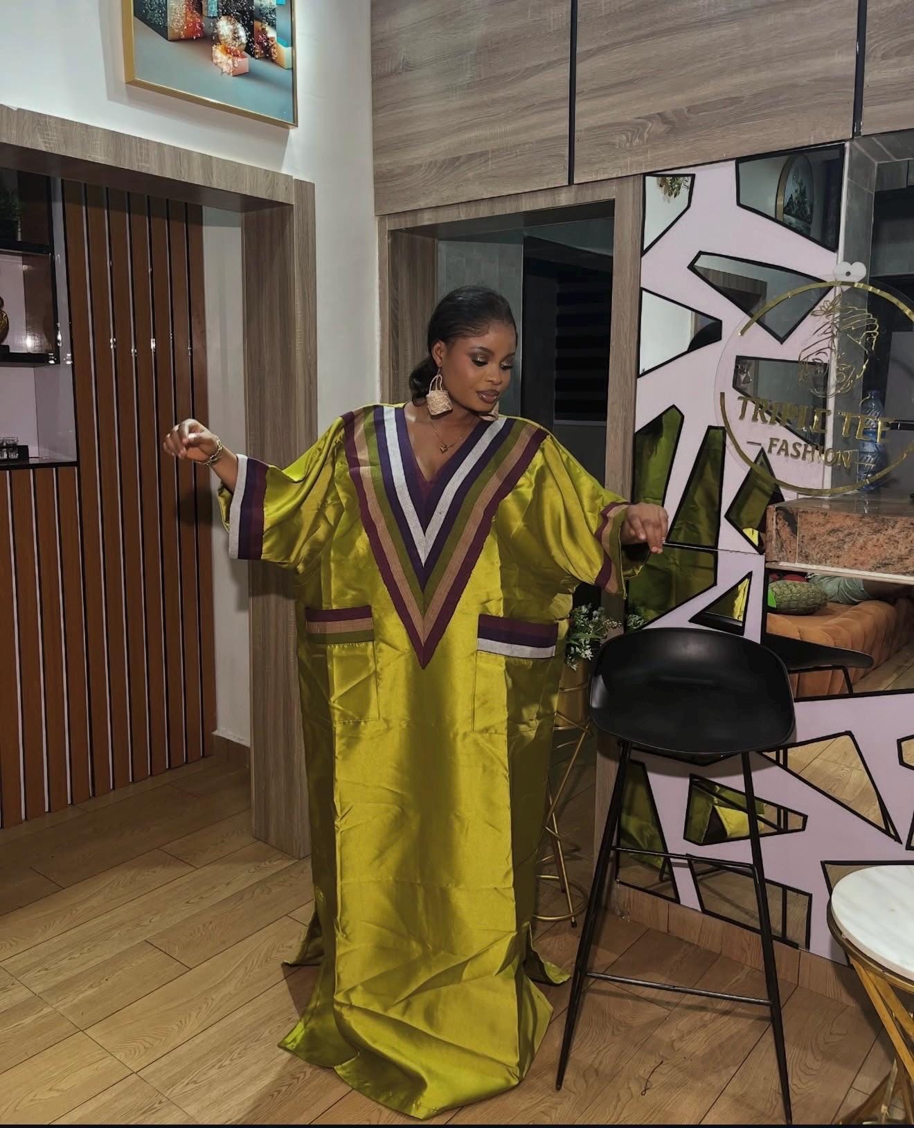 Mikado Boubou Kaftan with Aso Oke Detail | Nigerian Party Dress