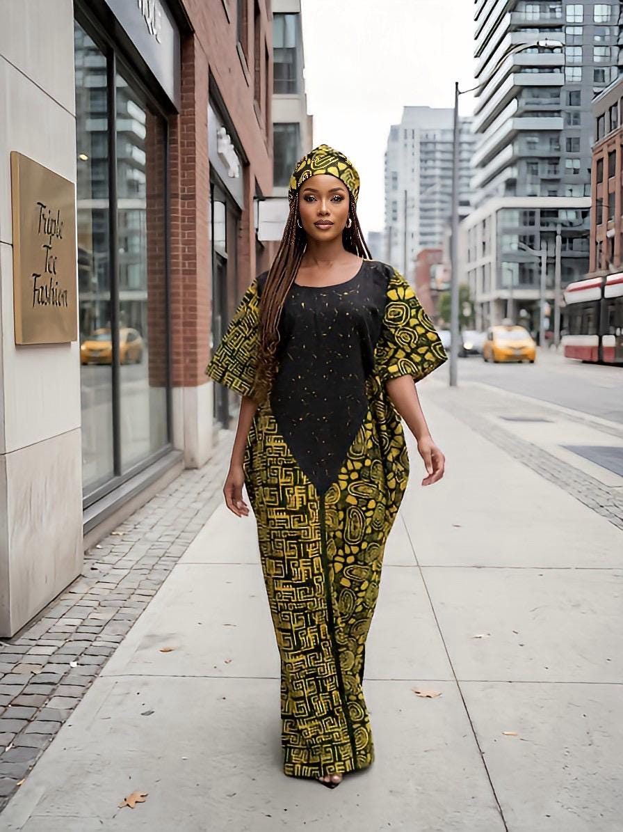 African Ankara Print Kaftan Dress | Nigerian Made Boubou | 100% Cotton One Size Fits All
