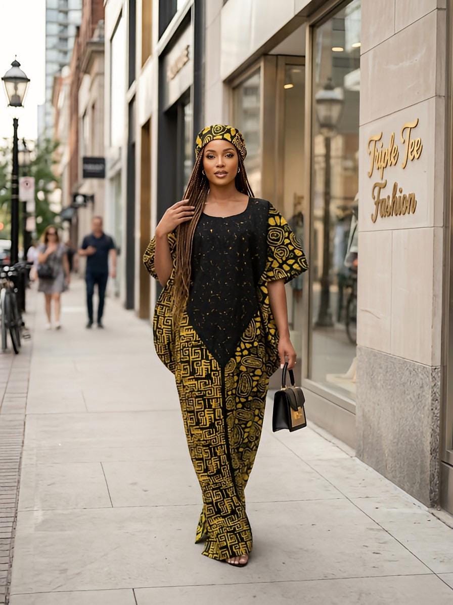 African Ankara Print Kaftan Dress | Nigerian Made Boubou | 100% Cotton One Size Fits All