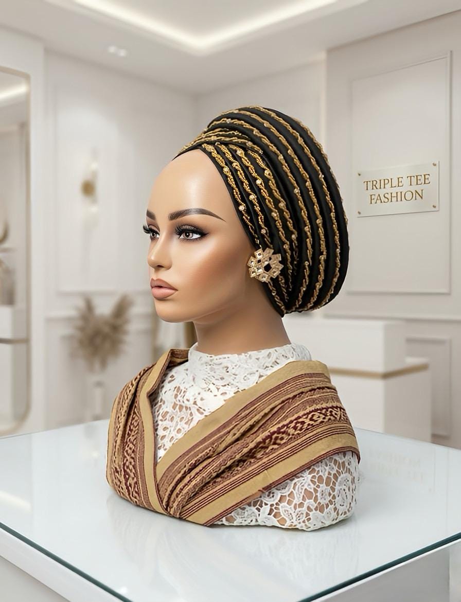 Duchess Silk Turban Hat with Crystals | Pre-tied African Headwrap