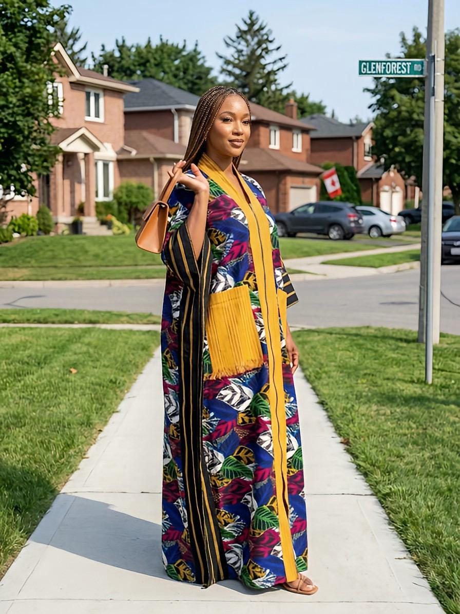 Handmade Ankara Brocade Kaftan Dress with Scarf