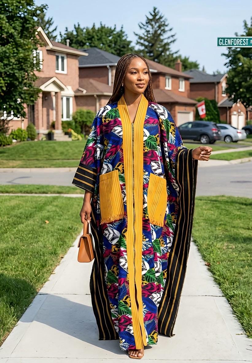 Handmade Ankara Brocade Kaftan Dress with Scarf