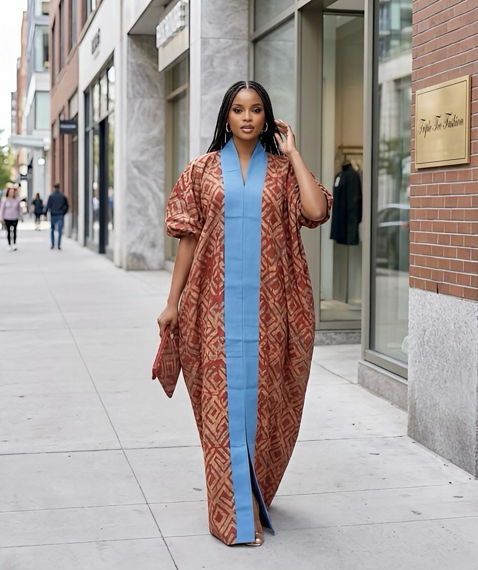 Handmade African Adire Batik Kaftan Dress | Nigerian Boubou