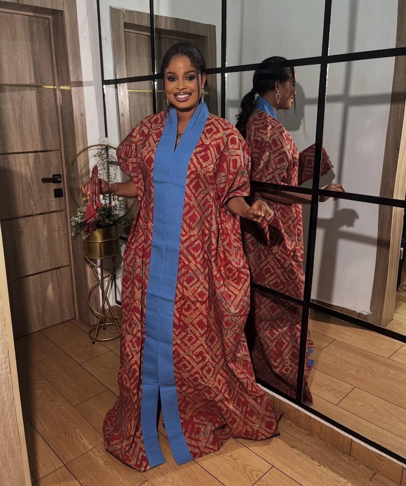 Handmade African Adire Batik Kaftan Dress | Nigerian Boubou