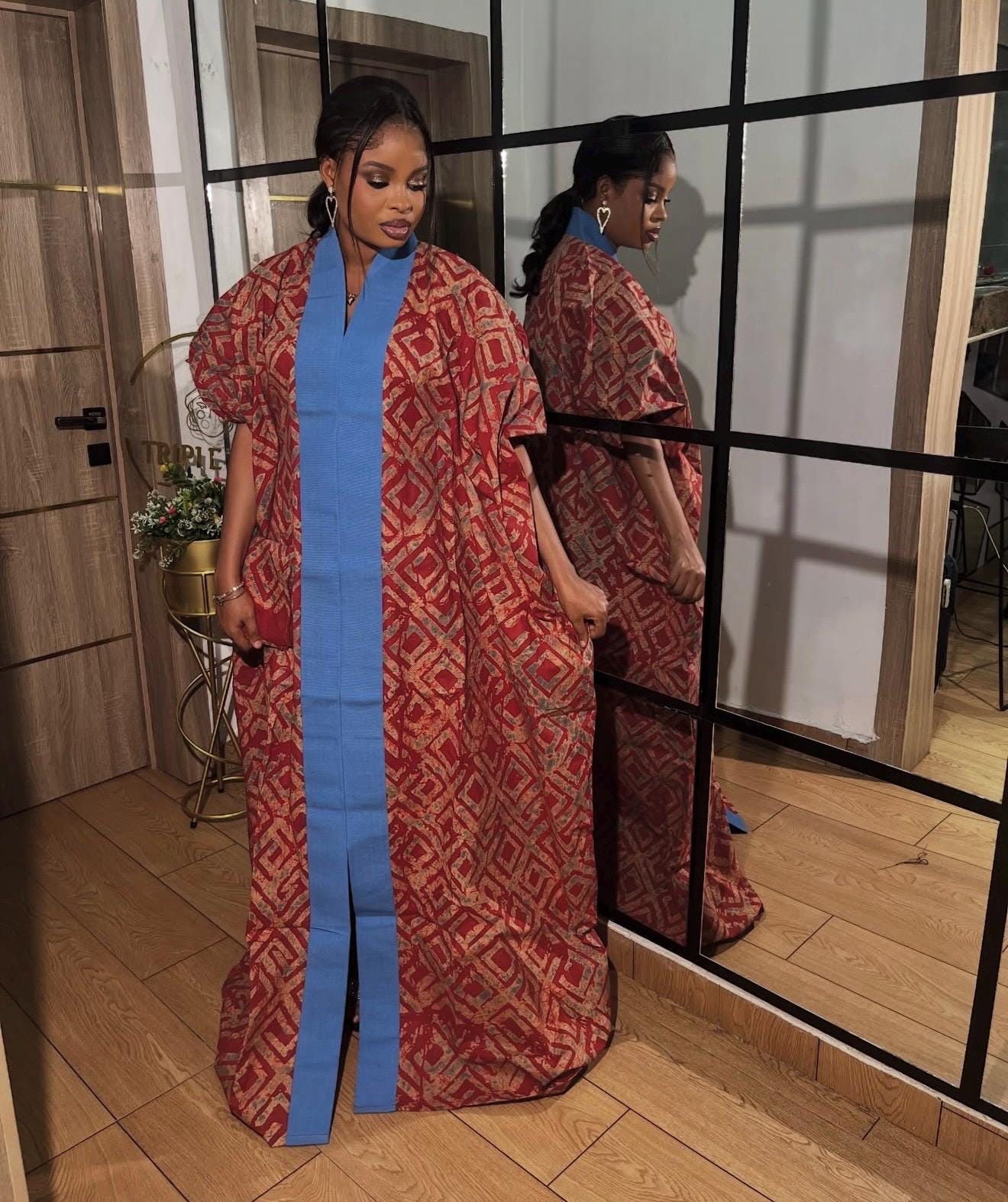 Handmade African Adire Batik Kaftan Dress | Nigerian Boubou