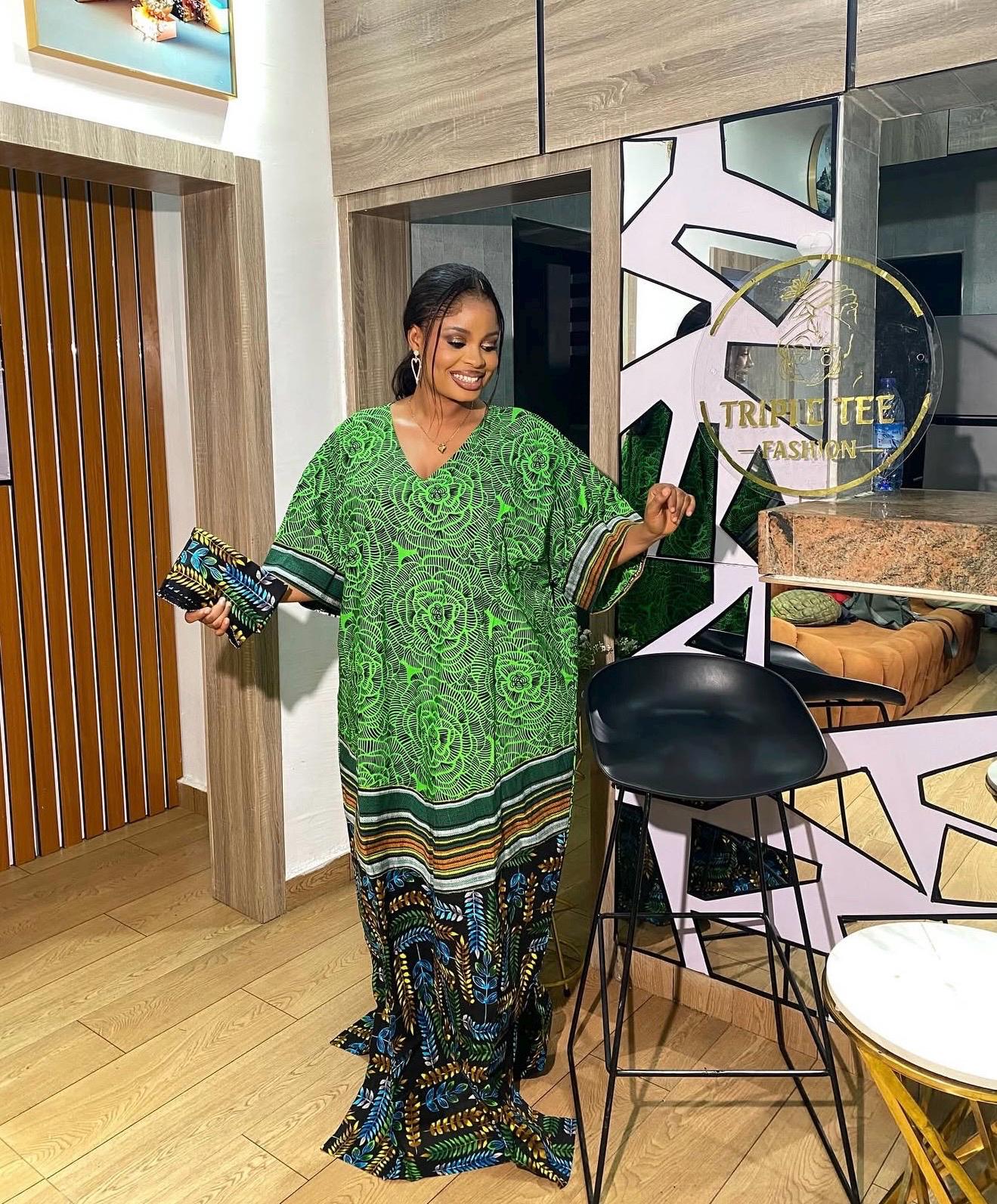 Handmade Ankara Kaftan | Nigerian Print Dress with Headtie