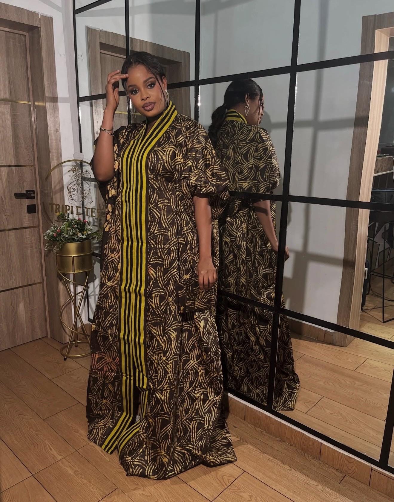 Handmade African Adire Batik Kaftan Dress | Nigerian Boubou