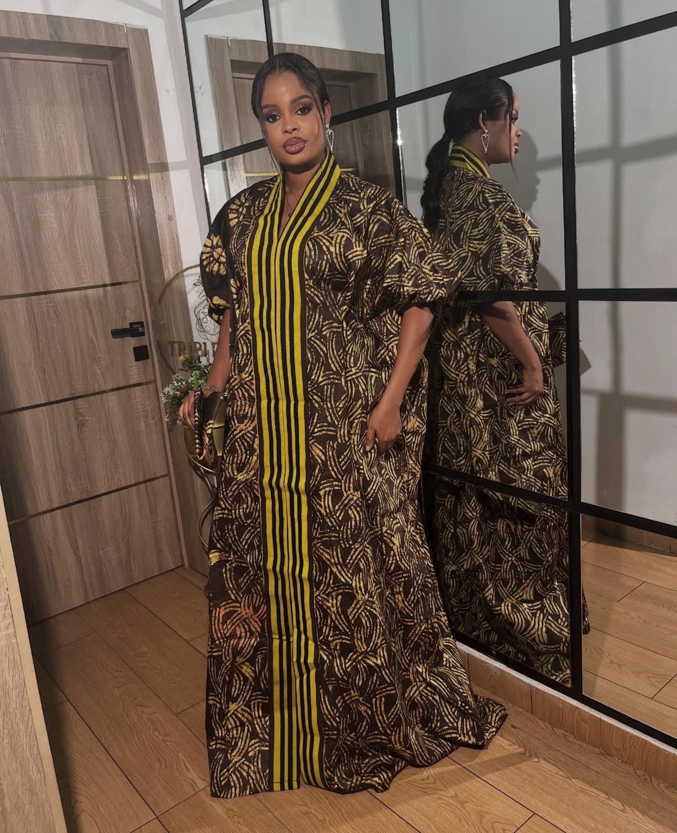 Handmade African Adire Batik Kaftan Dress | Nigerian Boubou