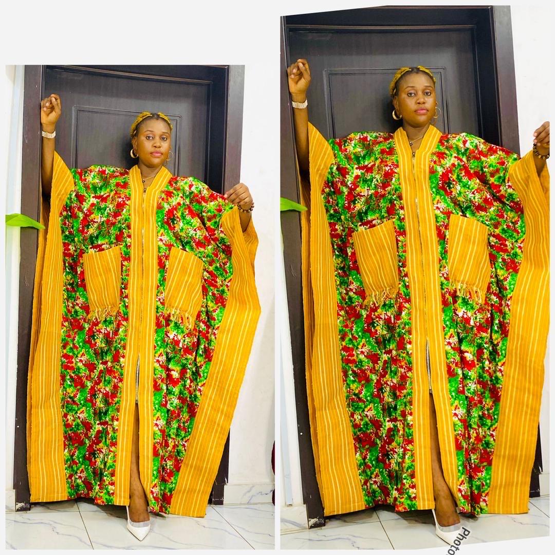 Handmade Ankara Brocade Kaftan Dress | African Print Boubou with Headtie