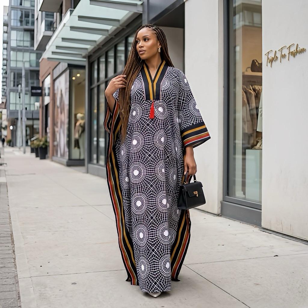 Handmade Ankara Brocade Kaftan Dress | African Print Boubou with Headtie