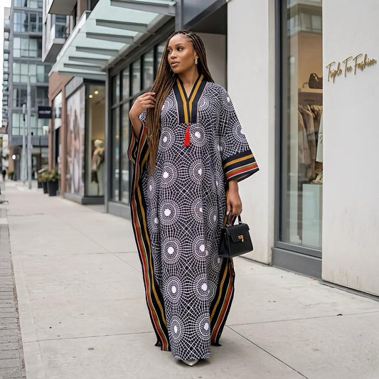 Handmade Ankara Brocade Kaftan Dress | African Print Boubou with Headtie