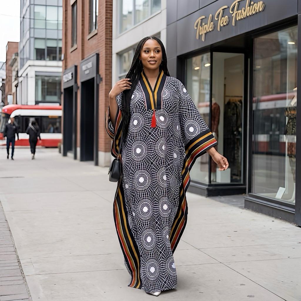 Handmade Ankara Brocade Kaftan Dress | African Print Boubou with Headtie