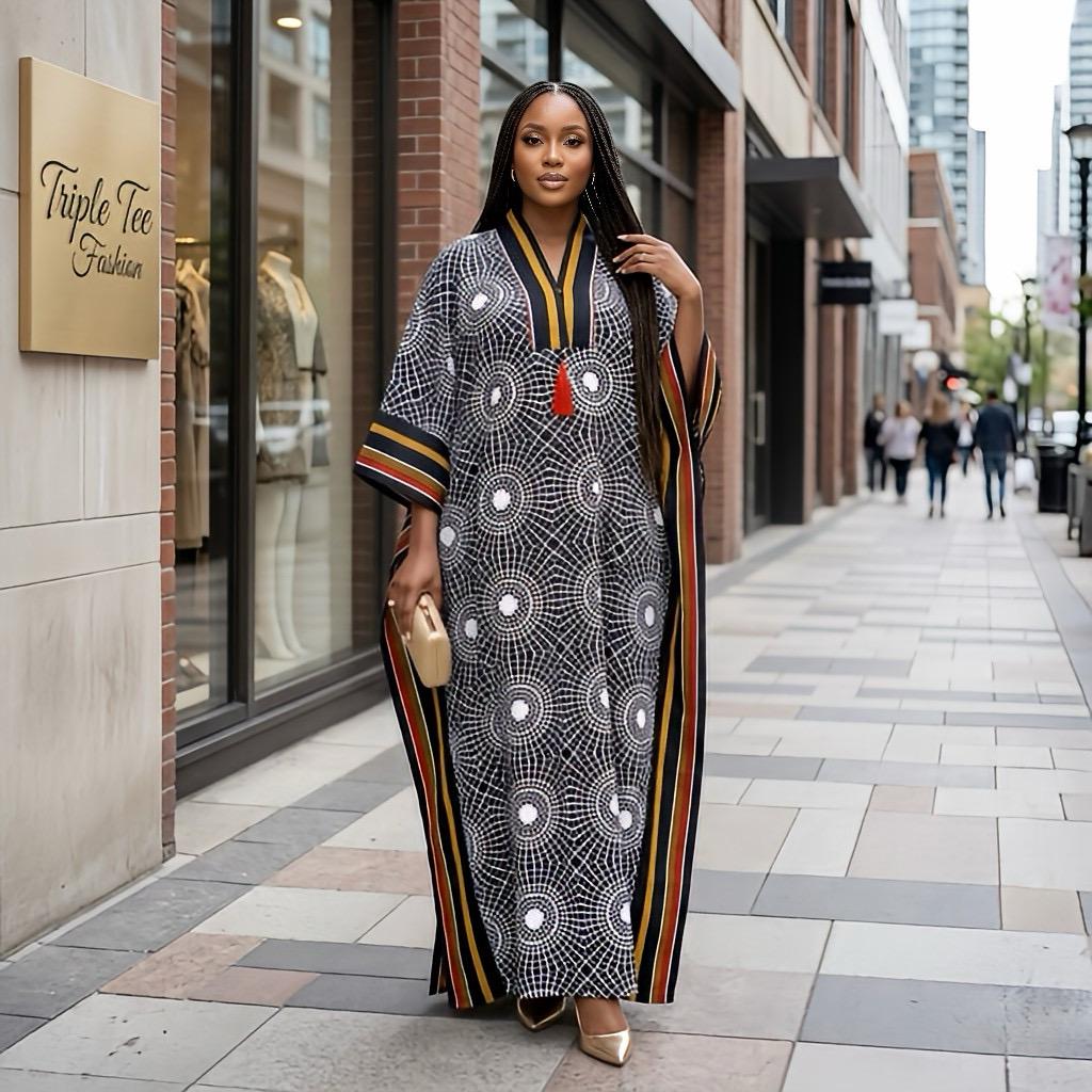 Handmade Ankara Brocade Kaftan Dress | African Print Boubou with Headtie