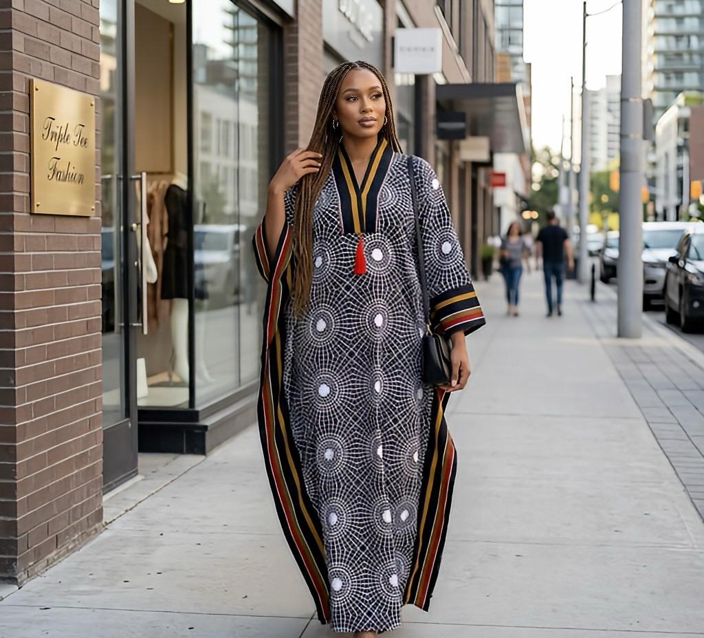 Handmade Ankara Brocade Kaftan Dress | African Print Boubou with Headtie