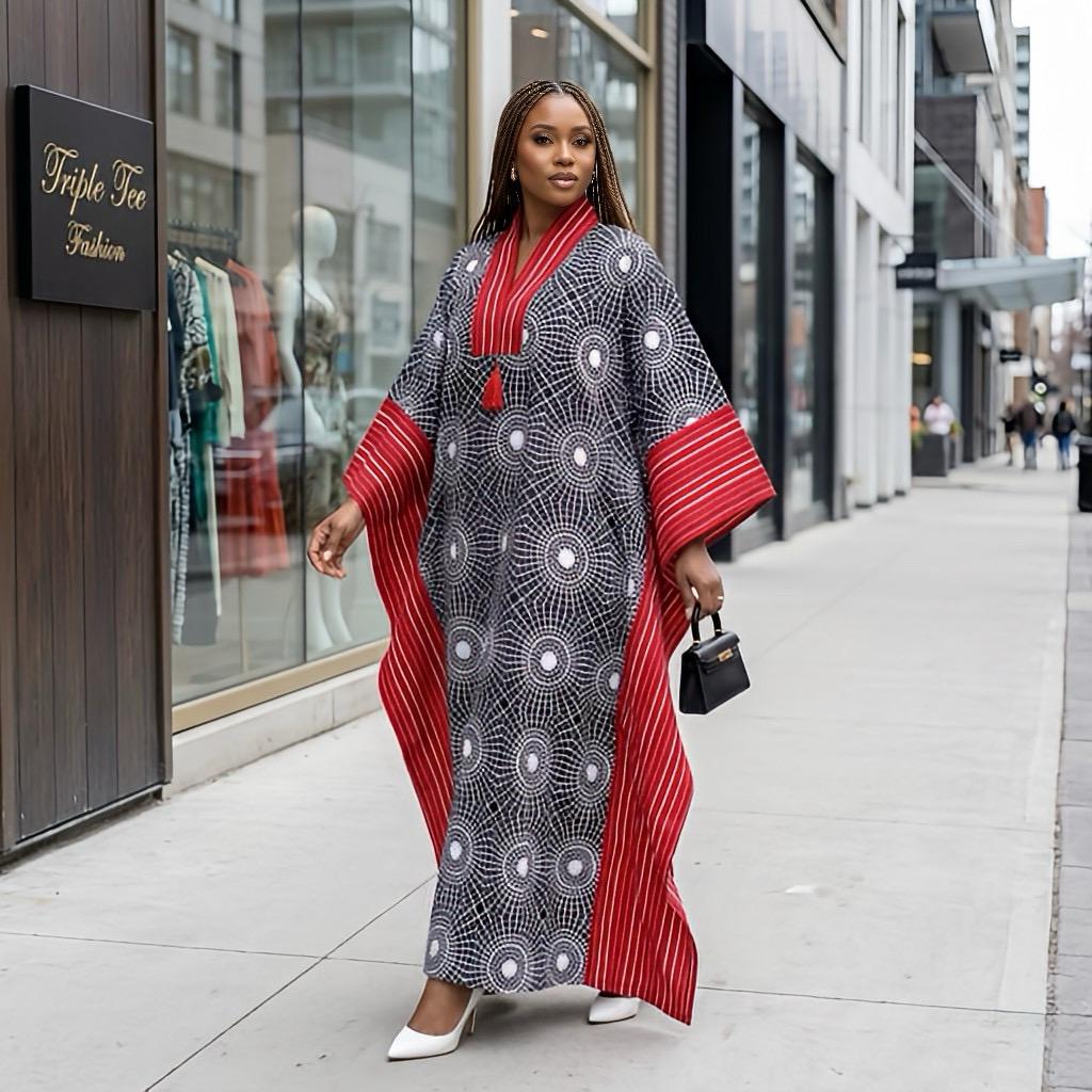 Handmade Ankara Brocade Kaftan Dress | African Print Boubou with Headtie