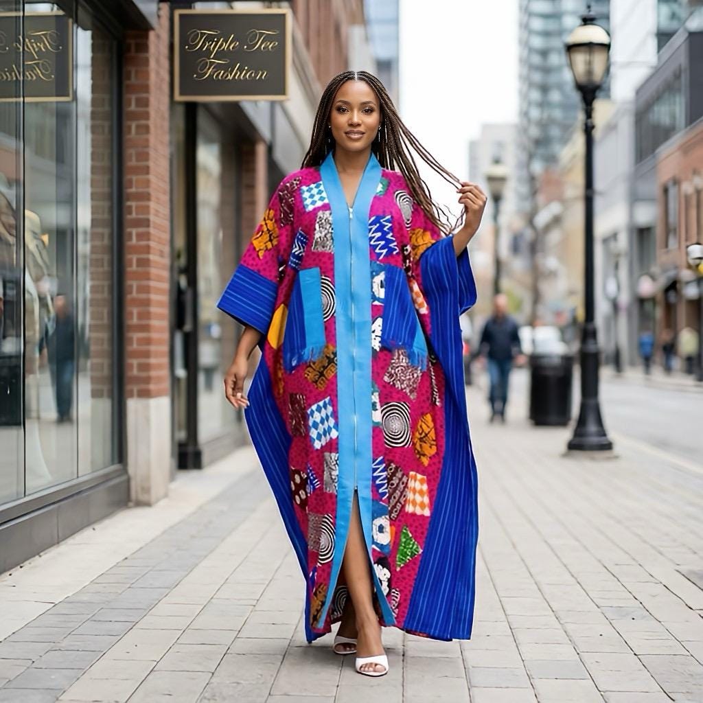 Handmade Ankara Brocade Kaftan Dress | African Print Boubou with Headtie