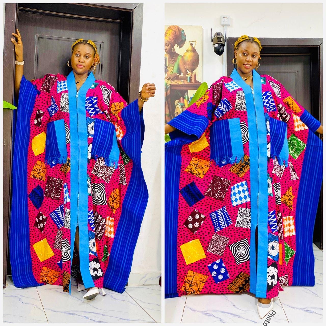 Handmade Ankara Brocade Kaftan Dress | African Print Boubou with Headtie