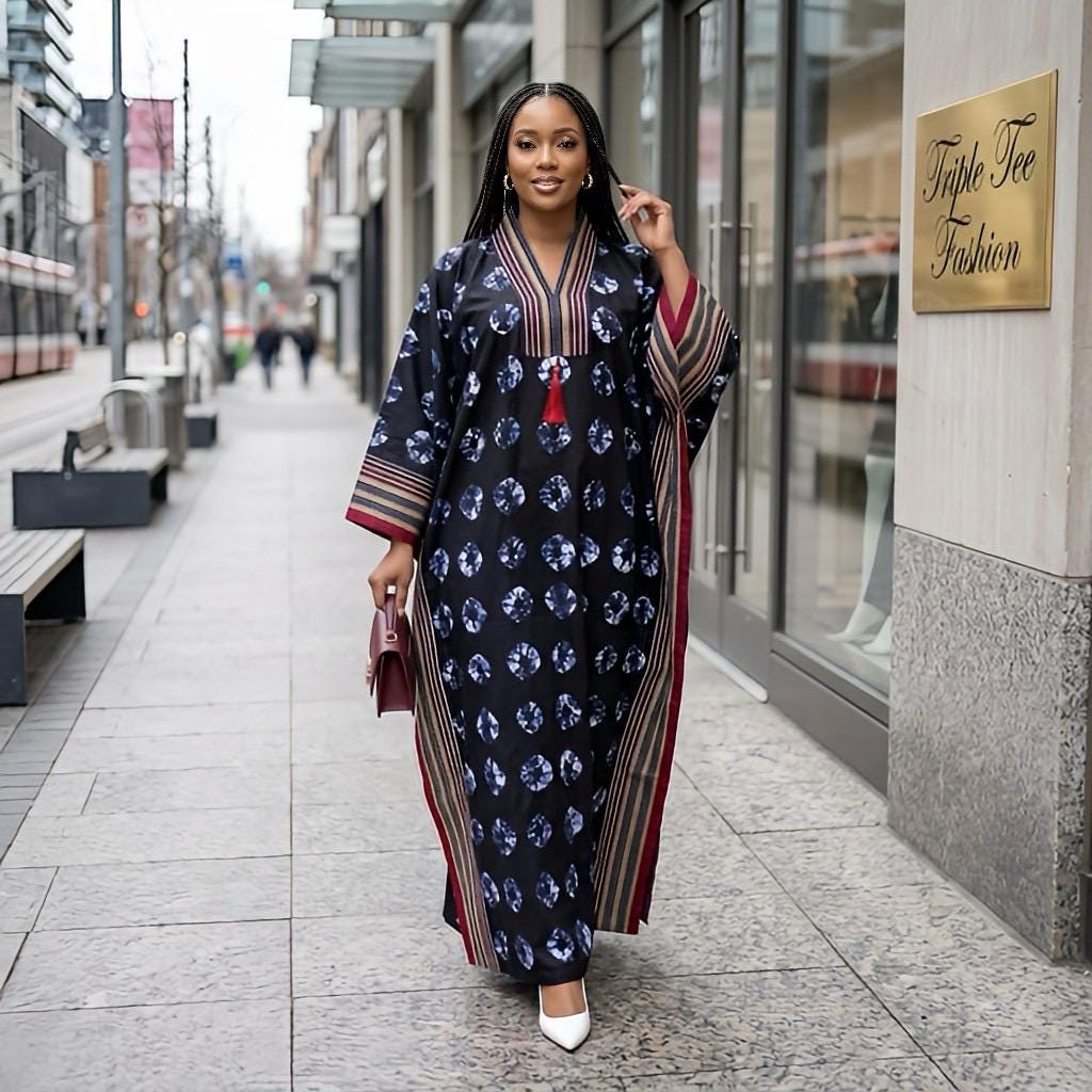 Handmade Ankara Brocade Kaftan Dress | African Print Boubou with Headtie