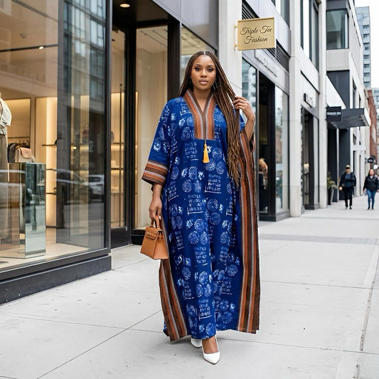 Handmade Ankara Brocade Kaftan Dress | African Print Boubou with Headtie