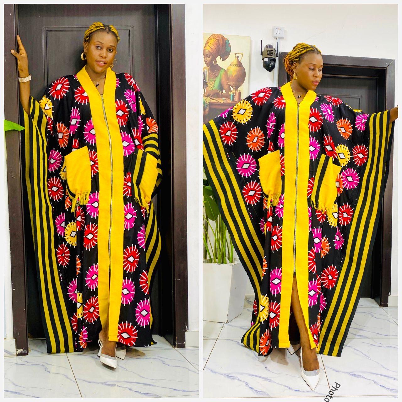 Handmade Ankara Brocade Kaftan Dress | African Print Boubou with Headtie