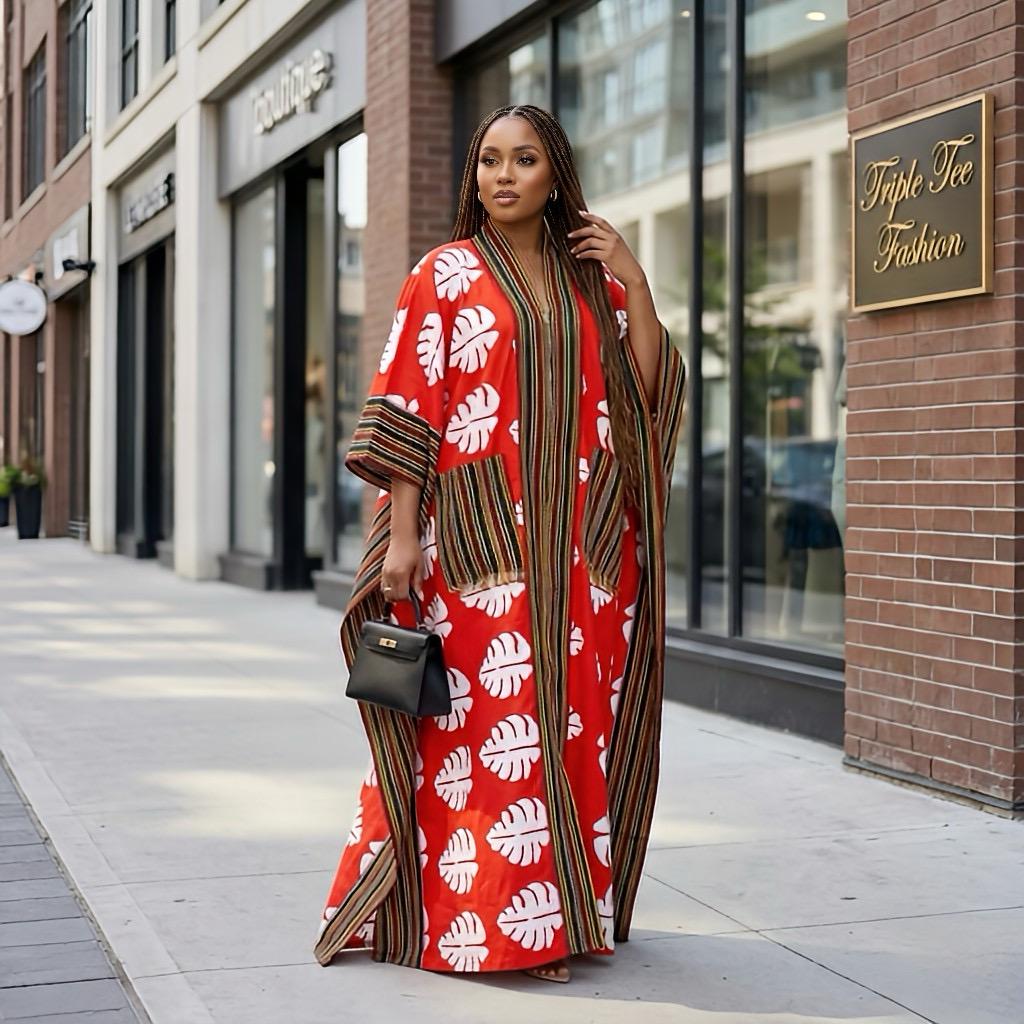 Handmade Ankara Brocade Kaftan Dress | African Print Boubou with Headtie