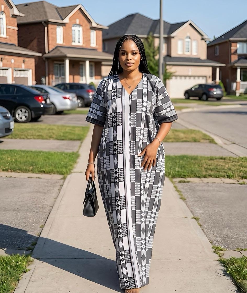 Authentic Akwete Boubou Dress with Scarf | African Kaftan, Traditional Nigerian Wear