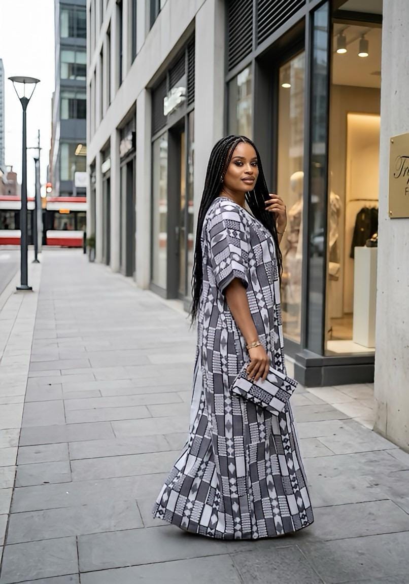 Authentic Akwete Boubou Dress with Scarf | African Kaftan, Traditional Nigerian Wear