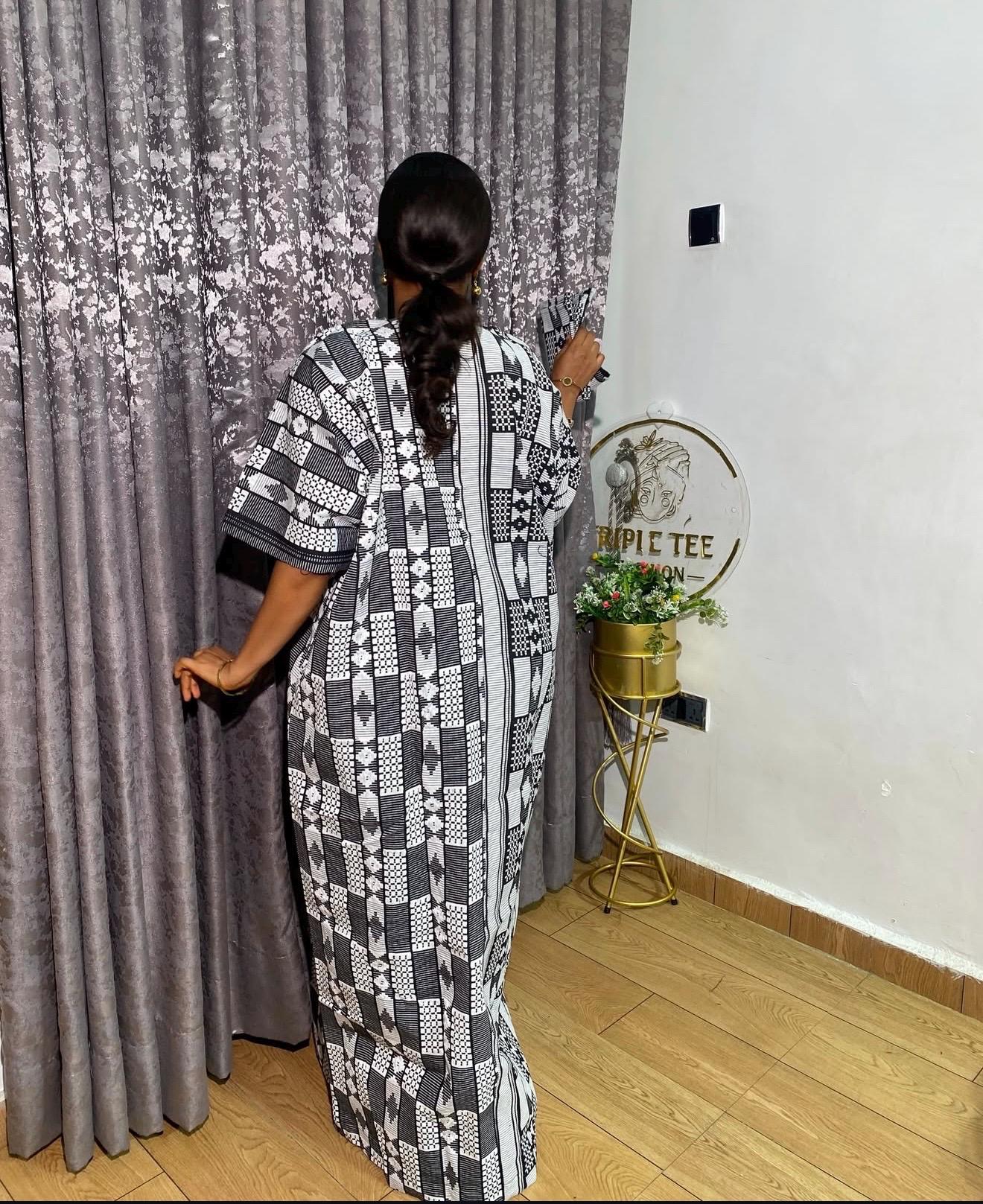 Authentic Akwete Boubou Dress with Scarf | African Kaftan, Traditional Nigerian Wear