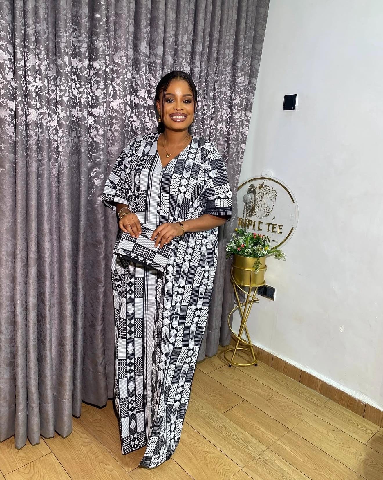 Authentic Akwete Boubou Dress with Scarf | African Kaftan, Traditional Nigerian Wear