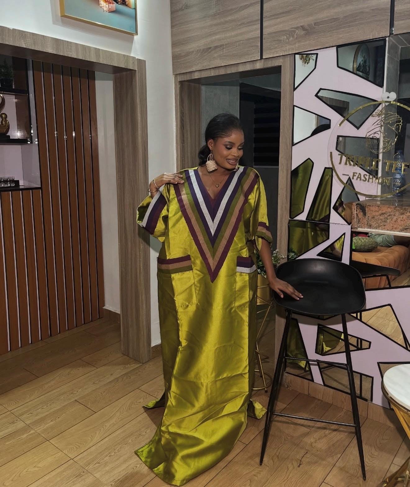 Mikado Boubou Kaftan with Aso Oke Detail | Nigerian Party Dress