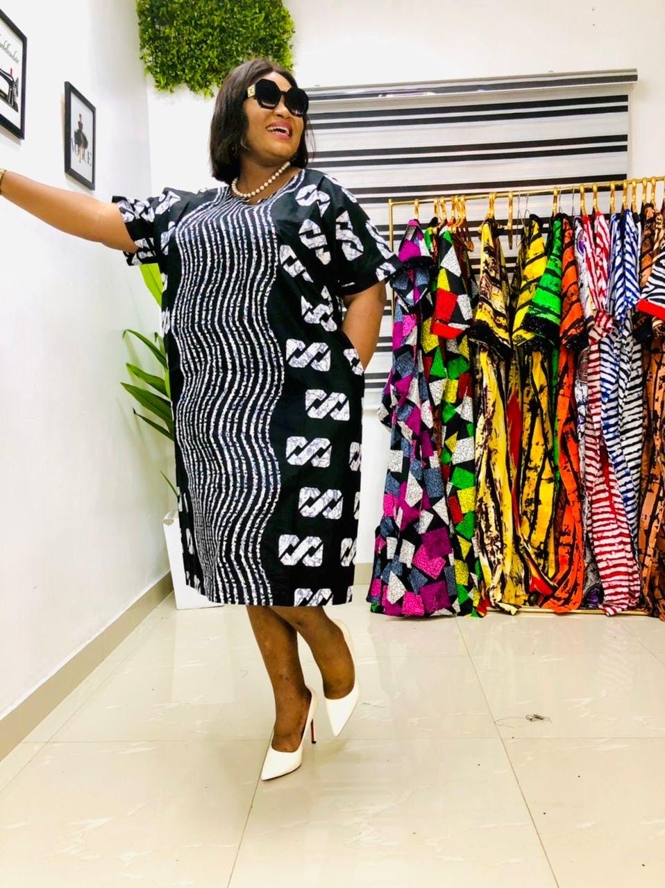 African Ankara short Dress | Nigerian Boubou Kaftan, Cotton