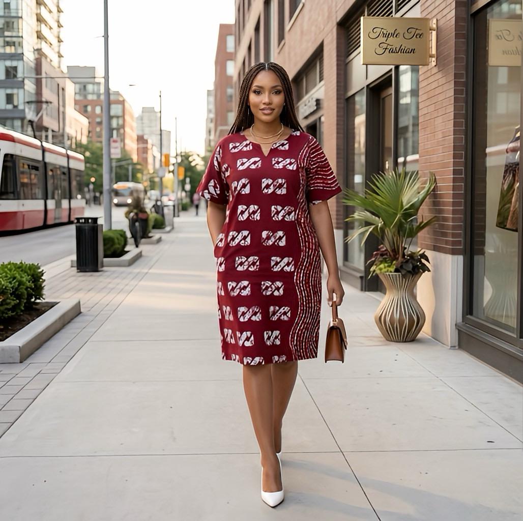African Ankara short Dress | Nigerian Boubou Kaftan, Cotton