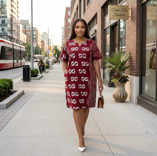 African Ankara short Dress | Nigerian Boubou Kaftan, Cotton