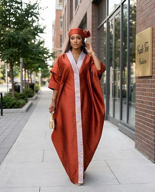 Mikado Brocade Boubou | African Kaftan Dress with Scarf