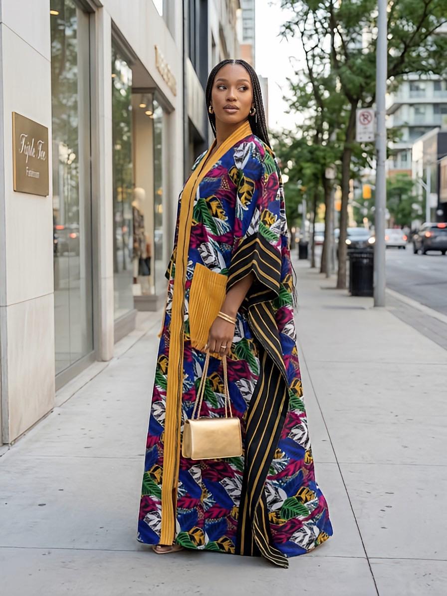 Handmade Ankara Brocade Kaftan Dress with Scarf
