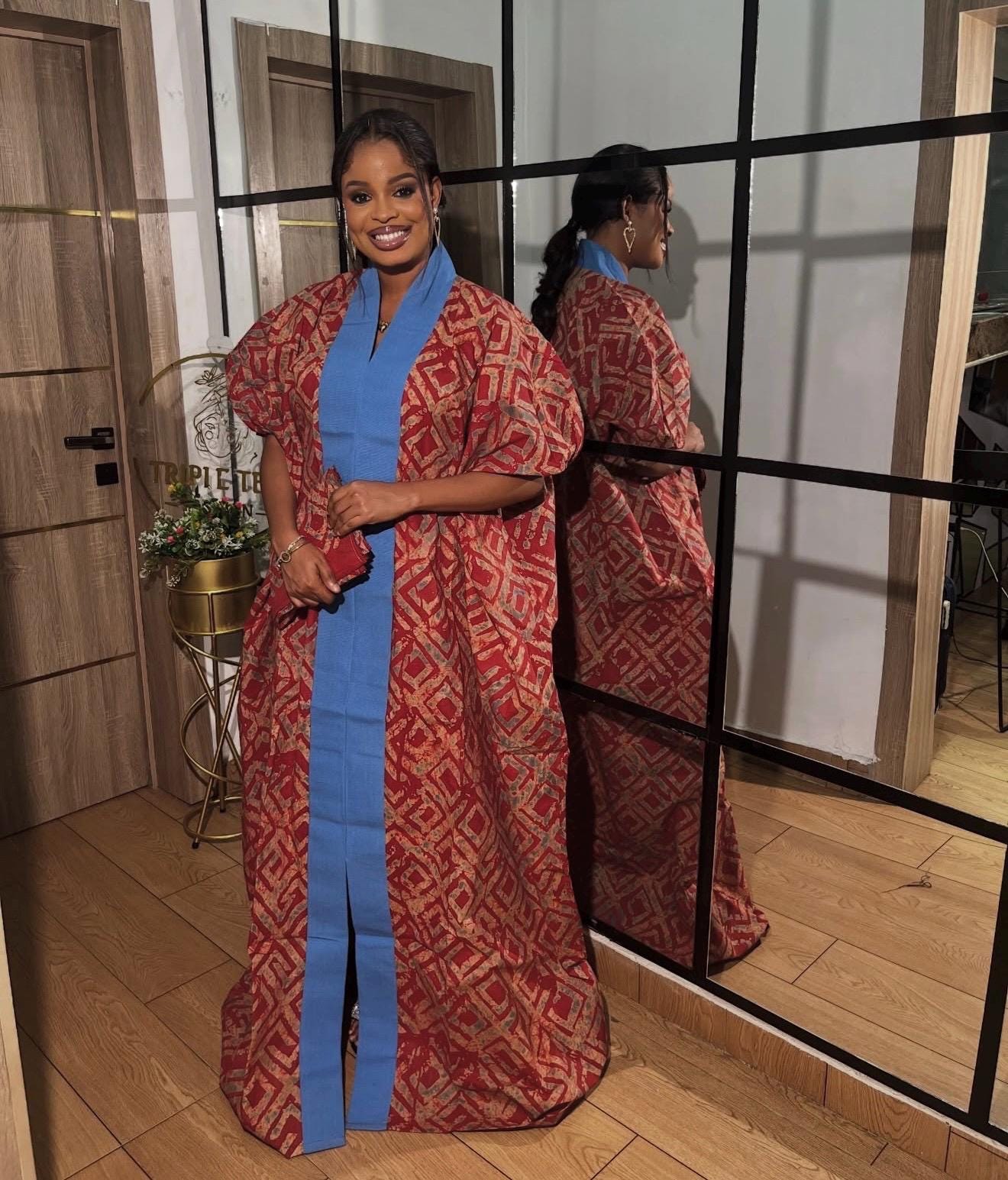 Handmade African Adire Batik Kaftan Dress | Nigerian Boubou