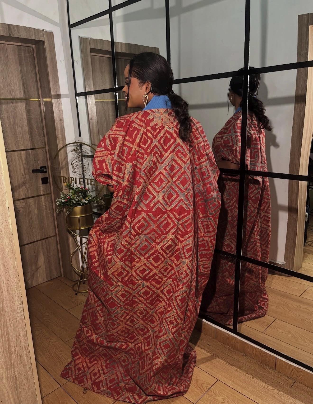 Handmade African Adire Batik Kaftan Dress | Nigerian Boubou