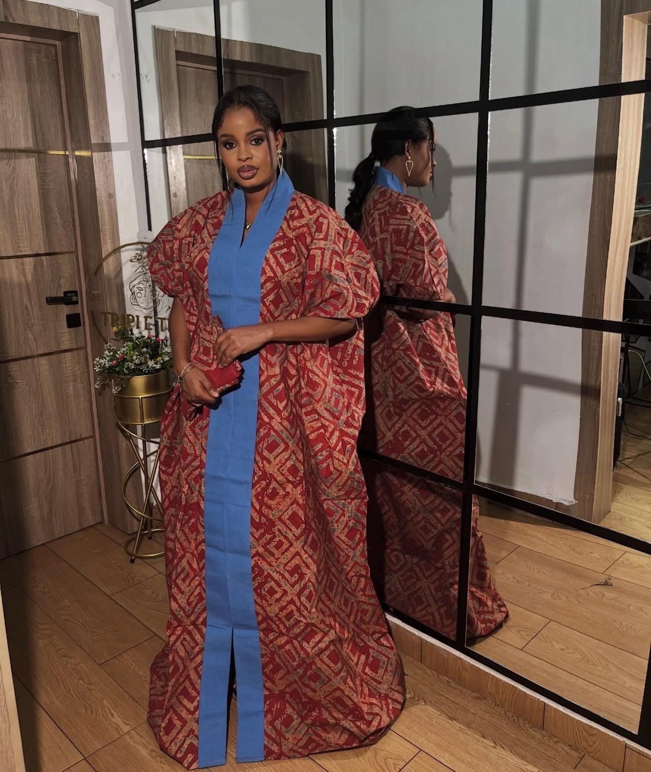 Handmade African Adire Batik Kaftan Dress | Nigerian Boubou