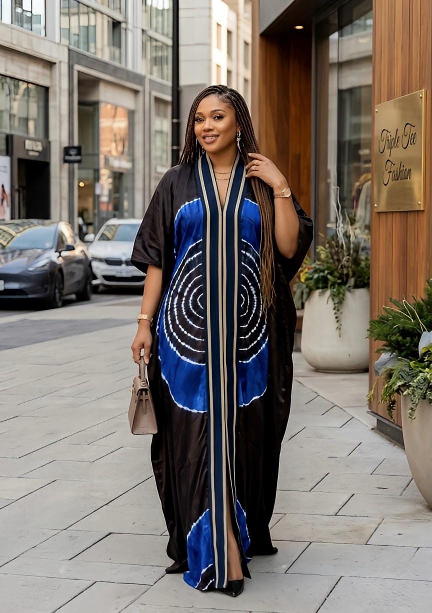 Handmade Adire Batik Boubou Dress | Nigerian Kaftan with Inner Belt